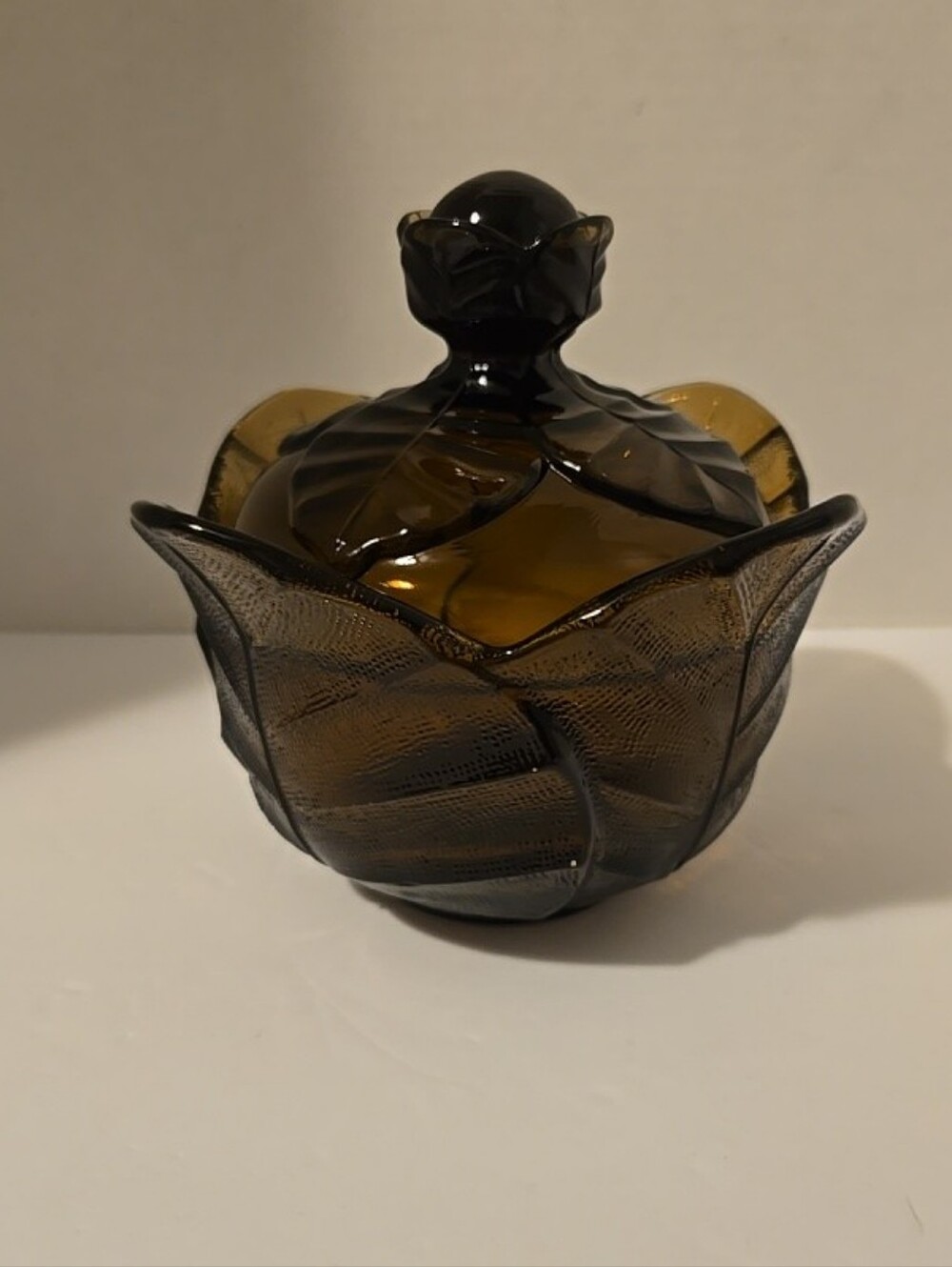 Viking Glass Amber Covered Cabbage Candy Textured Leaf Design Candle  Trinket